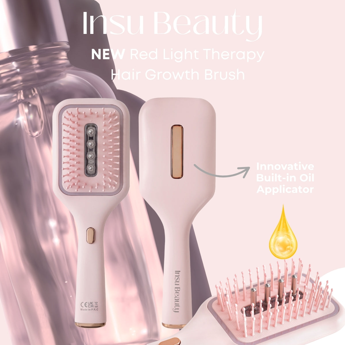 Insu Beauty Anti-Hair-Loss Red Light Therapy Oil Dispensing Hair Brush