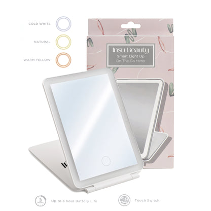 Insu Beauty LED Travel Makeup Mirror, 3 Colour Light, Rechargeable, Dimmable, Touch Control