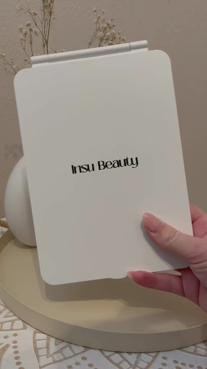 Insu Beauty LED Travel Makeup Mirror, 3 Colour Light, Rechargeable, Dimmable, Touch Control